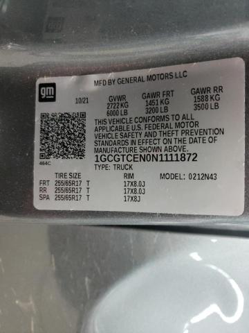 1GCGTCEN0N1111872 - 2022 CHEVROLET COLORADO LT GRAY photo 12