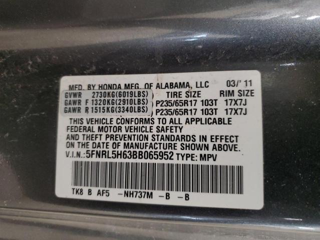 5FNRL5H63BB065952 - 2011 HONDA ODYSSEY EXL GRAY photo 13