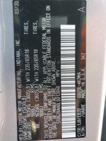 5TDGZRAH0LS013846 - 2020 TOYOTA HIGHLANDER XLE SILVER photo 13