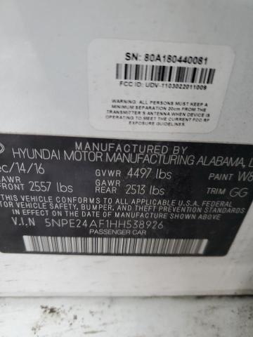 5NPE24AF1HH538926 - 2017 HYUNDAI SONATA SE WHITE photo 13