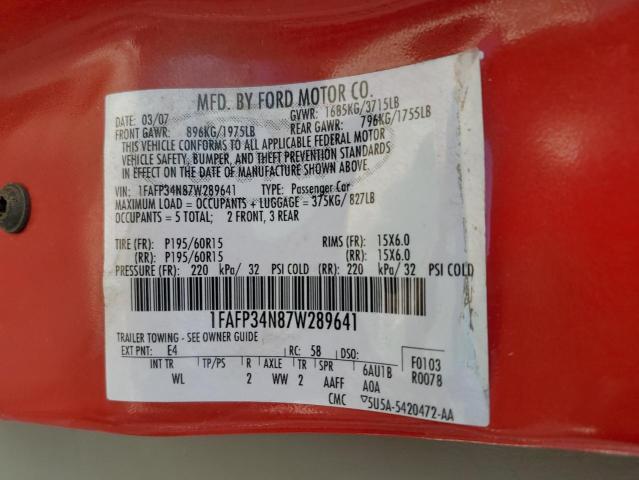 1FAFP34N87W289641 - 2007 FORD FOCUS ZX4 RED photo 13