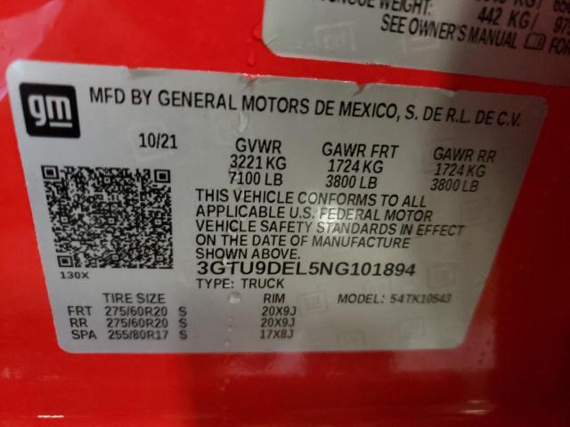 3GTU9DEL5NG101894 - 2022 GMC SIERRA LIM K1500 SLT RED photo 12