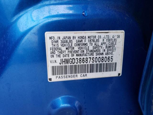 JHMGD38687S008065 - 2007 HONDA FIT S 蓝色 照片 12