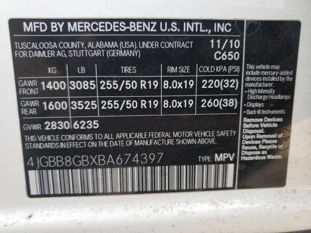 4JGBB8GBXBA674397 - 2011 MERCEDES-BENZ ML 350 4MATIC WHITE photo 13