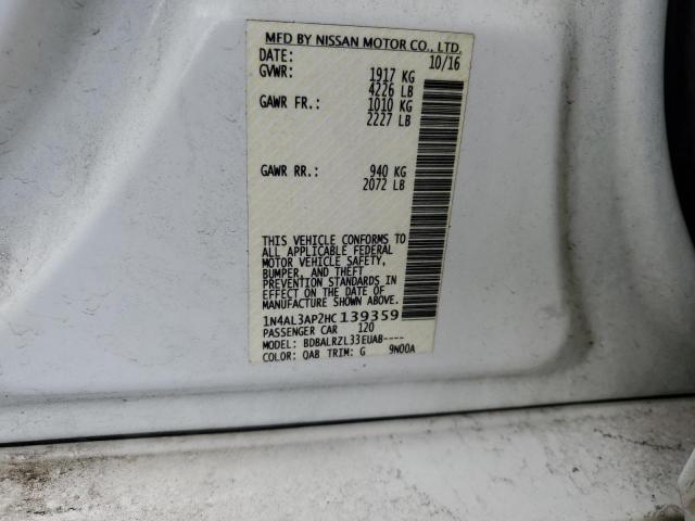 1N4AL3AP2HC139359 - 2017 NISSAN ALTIMA 2.5 WHITE photo 12