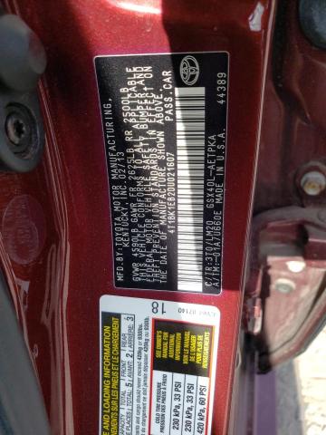 4T1BK1EB2DU021607 - 2013 TOYOTA AVALON BASE BURGUNDY photo 12