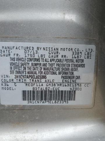 3N1CN7AP9EL823395 - 2014 NISSAN VERSA S GRAY photo 12