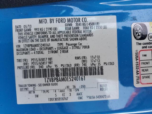 1ZVBP8AM0E5240161 - 2014 FORD MUSTANG BLUE photo 12