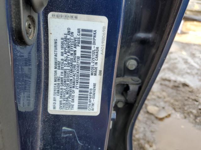 2T1KR32EX3C027130 - 2003 TOYOTA COROLLA MA XR BLUE photo 12