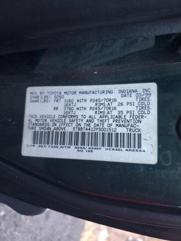 5TBBT4413YS001512 - 2000 TOYOTA TUNDRA ACCESS CAB მწვანე ფოტო 12