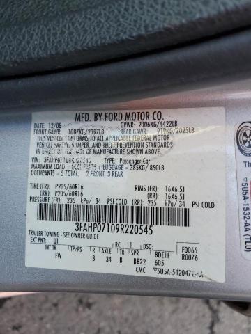 3FAHP07109R220545 - 2009 FORD FUSION SE SILVER photo 12