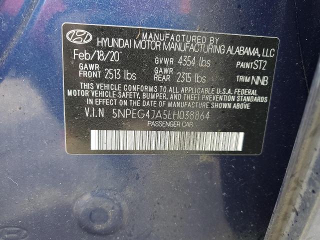 5NPEG4JA5LH038864 - 2020 HYUNDAI SONATA SE BLUE photo 12