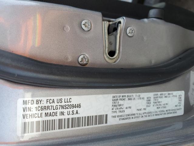 1C6RR7LG7NS209446 - 2022 RAM 1500 CLASS SLT ვერცხლისფერი ფოტო 12