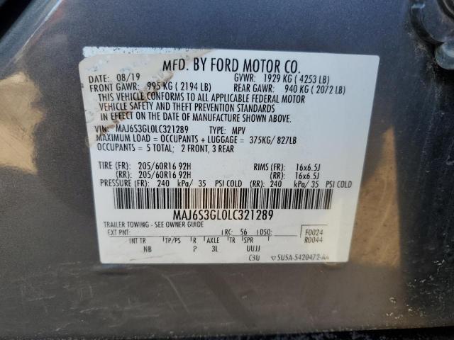 MAJ6S3GL0LC321289 - 2020 FORD ECOSPORT SE 灰色 照片 13