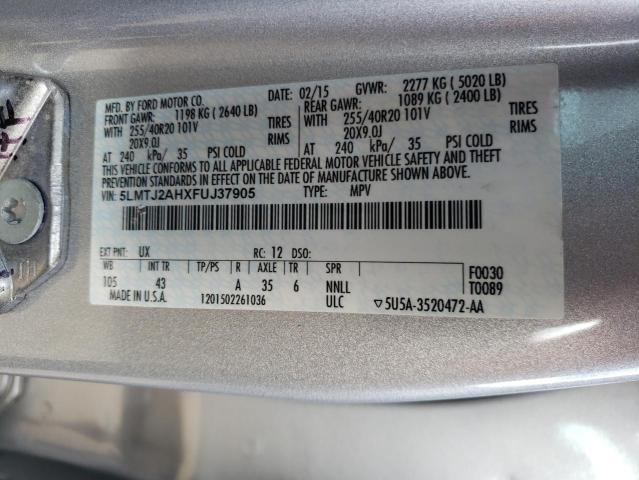 5LMTJ2AHXFUJ37905 - 2015 LINCOLN MKC SILVER photo 12