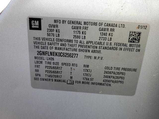 2GNFLNEK0C6256277 - 2012 CHEVROLET EQUINOX LT SILVER photo 12