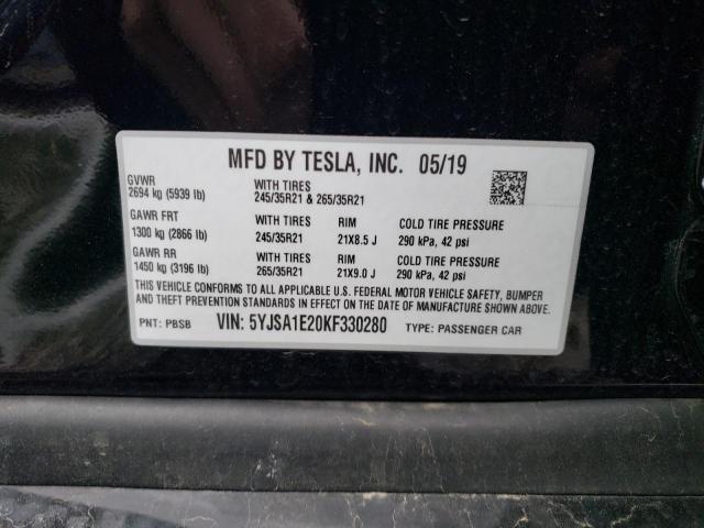 5YJSA1E20KF330280 - 2019 TESLA MODEL S Սև լուսանկար 13