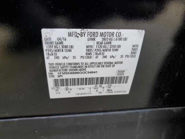 1FM5K8B86GGC94941 - 2016 FORD EXPLORER BLACK photo 14