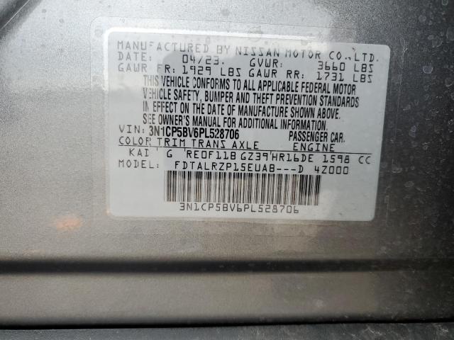 3N1CP5BV6PL528706 - 2023 NISSAN KICKS S GRAY photo 13