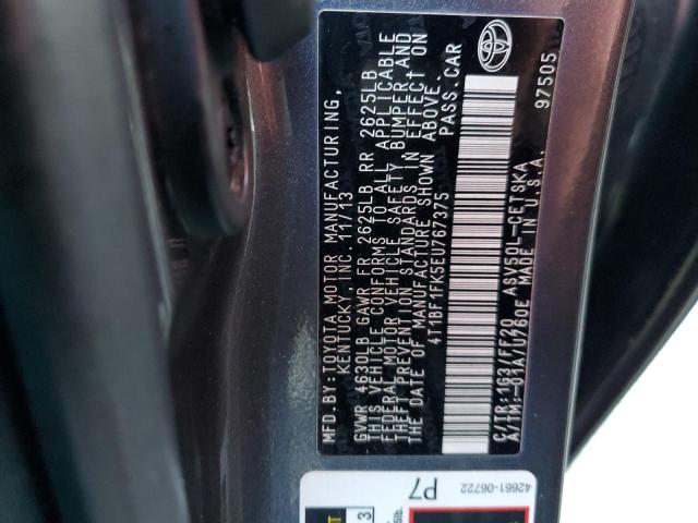 4T1BF1FK5EU767375 - 2014 TOYOTA CAMRY L GRAY photo 12