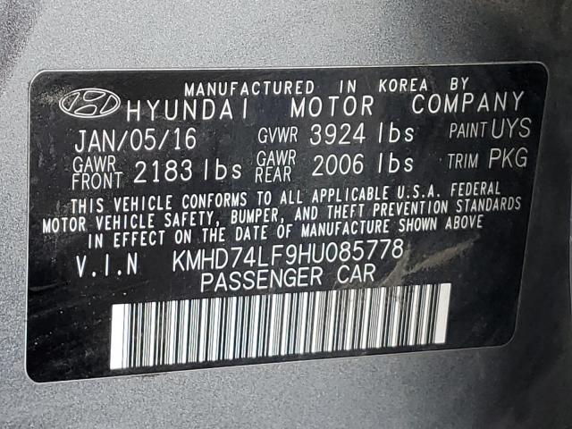 KMHD74LF9HU085778 - 2017 HYUNDAI ELANTRA SE CHARCOAL photo 13