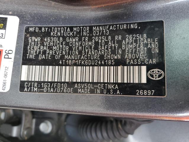 4T1BF1FK6DU244185 - 2013 TOYOTA CAMRY L GRAY photo 12