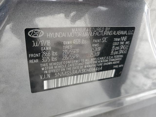 5NMS53AA3KH014464 - 2019 HYUNDAI SANTA FE LIMITED GRAY photo 14