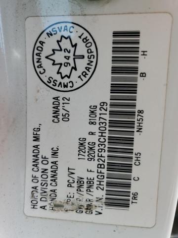 2HGFB2F93CH037129 - 2012 HONDA CIVIC EXL თეთრი ფოტო 13