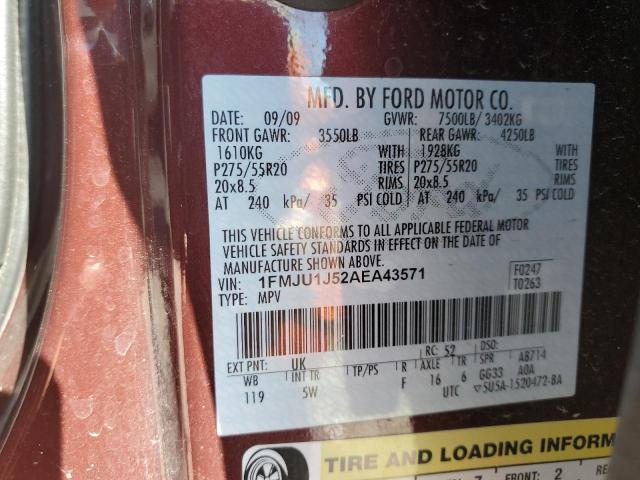 1FMJU1J52AEA43571 - 2010 FORD EXPEDITION EDDIE BAUER MAROON photo 13