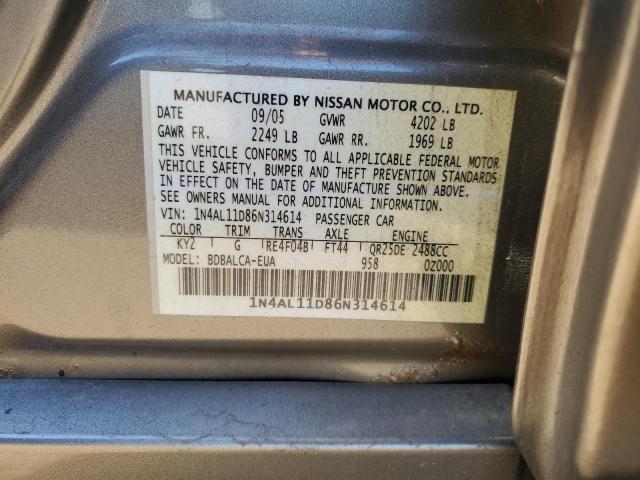 1N4AL11D86N314614 - 2006 NISSAN ALTIMA S TAN photo 12