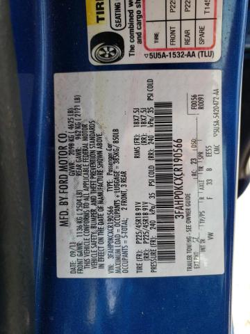 3FAHP0KCXCR190566 - 2012 FORD FUSION SPORT BLUE photo 12