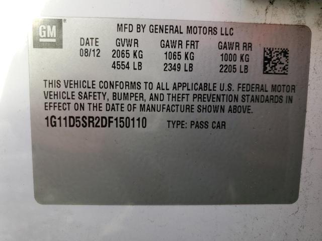 1G11D5SR2DF150110 - 2013 CHEVROLET MALIBU 1LT თეთრი ფოტო 12