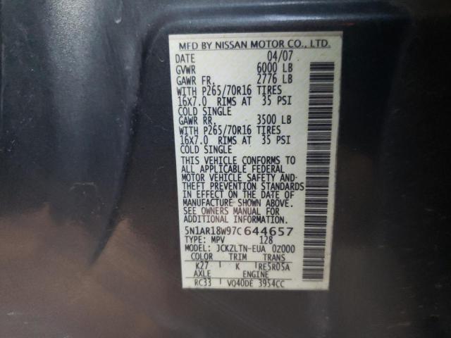 5N1AR18W97C644657 - 2007 NISSAN PATHFINDER LE ნაცრისფერი ფოტო 10