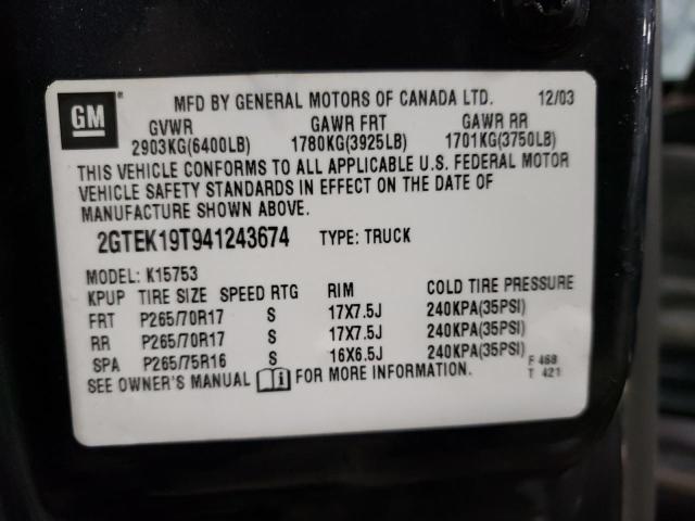 2GTEK19T941243674 - 2004 GMC NEW SIERRA K1500 BLACK photo 12