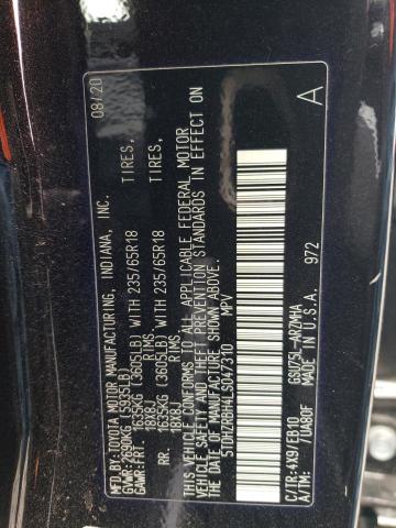 5TDHZRBH4LS047310 - 2020 TOYOTA HIGHLANDER XLE BLACK photo 14