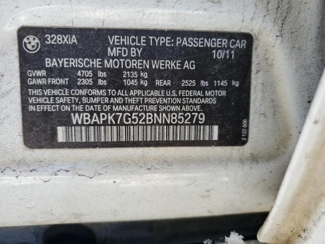 WBAPK7G52BNN85279 - 2011 BMW 328 XI WHITE photo 12