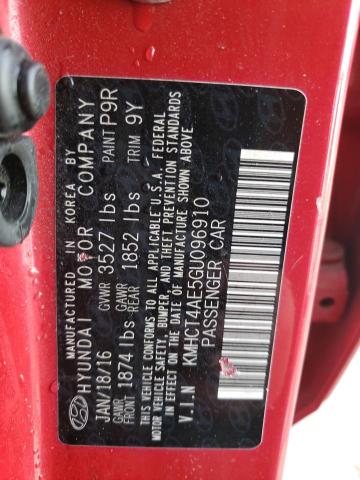 KMHCT4AE5GU096910 - 2016 HYUNDAI ACCENT SE RED photo 13