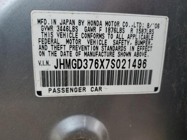 JHMGD376X7S021496 - 2007 HONDA FIT S Gümüş foto 13