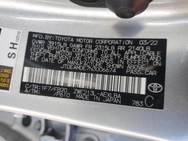 JTDEAMDE7N3006674 - 2022 TOYOTA COROLLA LE SILVER photo 13