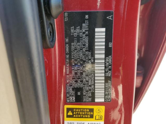 2T2BK1BA4AC041118 - 2010 LEXUS RX 350 RED photo 12