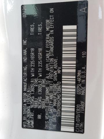 5TDHZRBH2MS139470 - 2021 TOYOTA HIGHLANDER XLE WHITE photo 14