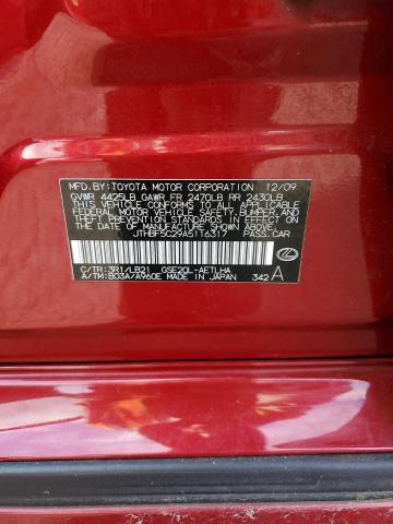 JTHBF5C29A5116317 - 2010 LEXUS IS 250 RED photo 12