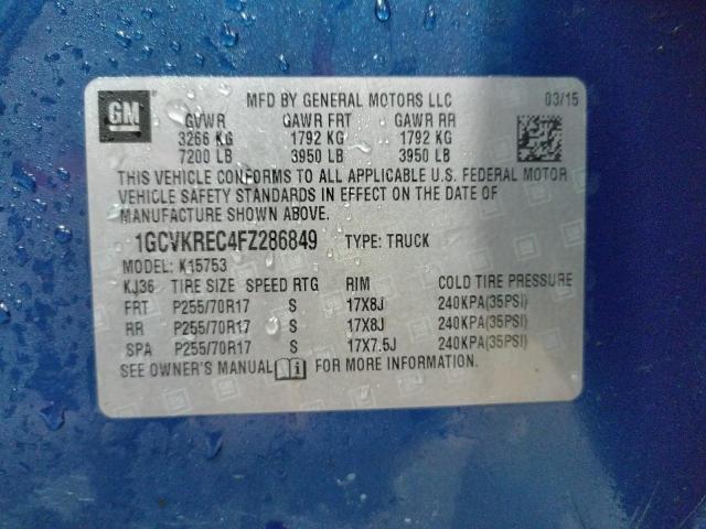 1GCVKREC4FZ286849 - 2015 CHEVROLET SLVRD K1500 LT BLUE photo 12