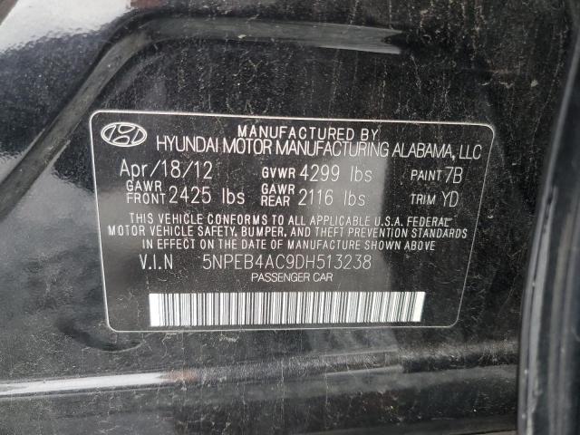 5NPEB4AC9DH513238 - 2013 HYUNDAI SONATA GLS BLACK photo 12