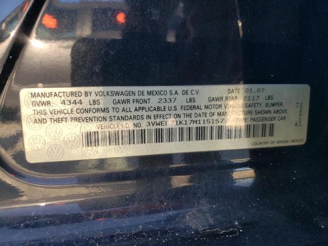 3VWEF71K17M115157 - 2007 VOLKSWAGEN JETTA WOLFSBURG შავი ფოტო 12