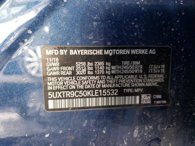 5UXTR9C50KLE15532 - 2019 BMW X3 XDRIVE30I BLUE photo 13