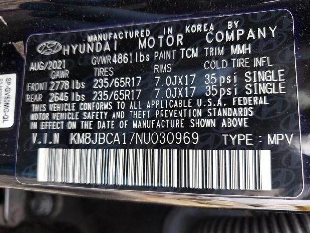 KM8JBCA17NU030969 - 2022 HYUNDAI TUCSON BLUE BLACK photo 12