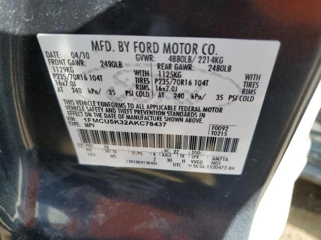 1FMCU5K32AKC78437 - 2010 FORD ESCAPE HYBRID GRAY photo 12