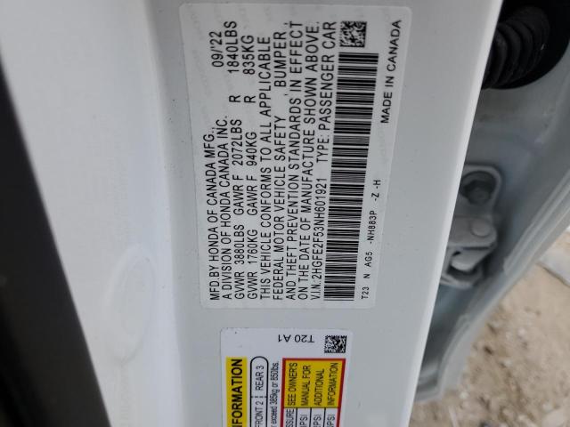 2HGFE2F53NH601921 - 2022 HONDA CIVIC SPORT 白色 照片 12