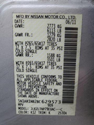 5N1AR1NB2BC629573 - 2011 NISSAN PATHFINDER S 银色 照片 12